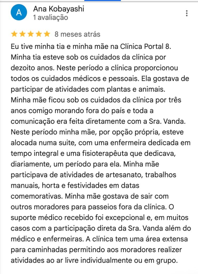 Avaliação cinco estrelas de Ana Kobayashi